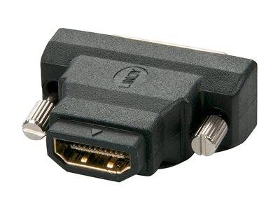Ein schwarzer HDMI-zu-DVI-Adapter mit Metallanschlüssen, der zur Umwandlung digitaler Videosignale zwischen Geräten verwendet wird.