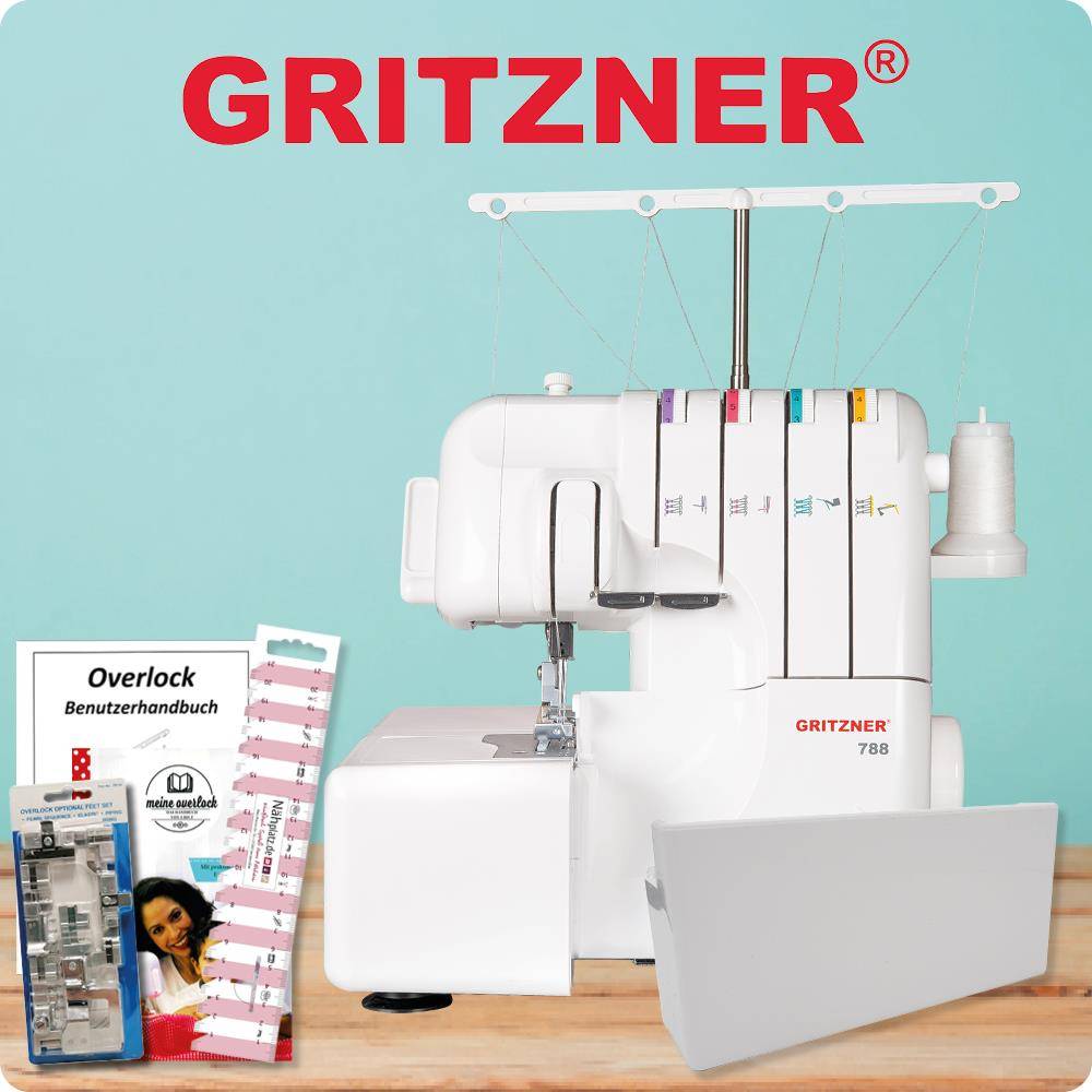 GRITZNER 788 Overlock LED Version mit 5 Sonderfüße und Abfallbehälter E-Book "Meine Overlock"