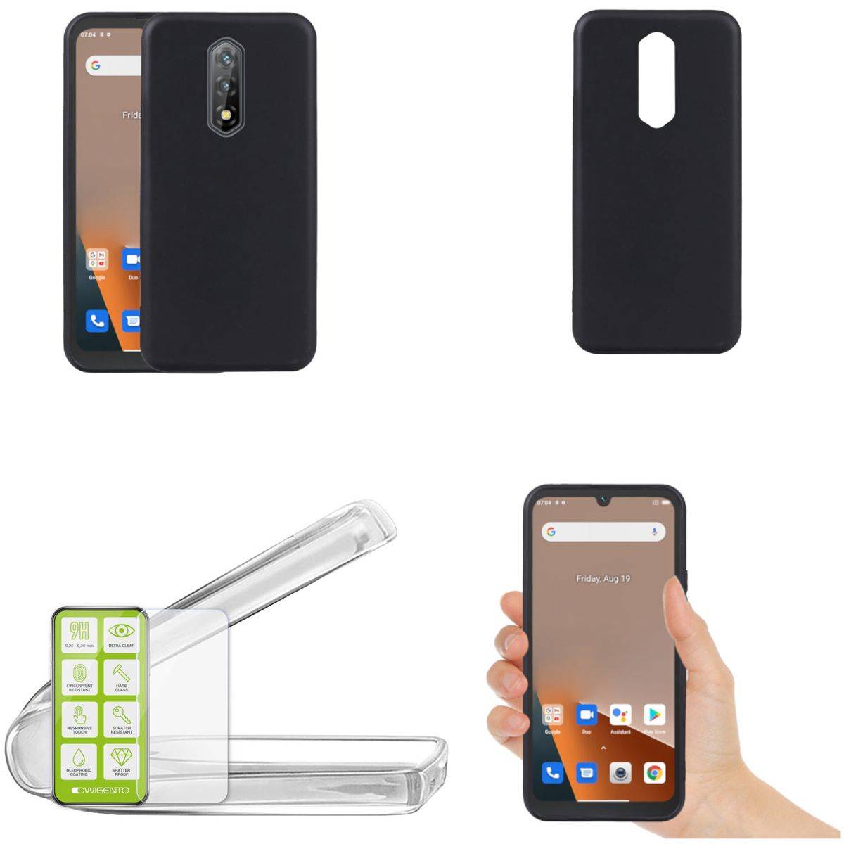 Für Blackview BV5200 Pro Silikoncase TPU Schwarz + 0,26 H9 Glas Handy Tasche Hülle Schutz Cover
