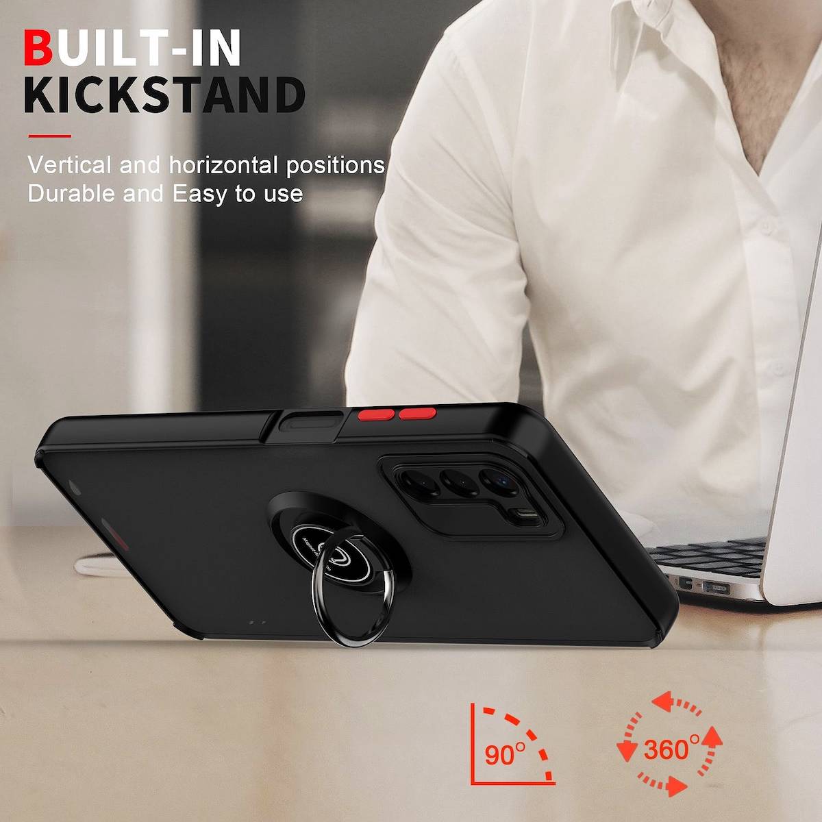 Für Motorola Moto G42 TPU / PC Design Ring Cover Handy Tasche Hülle Schutz Etuis Schwarz / Rot Neu