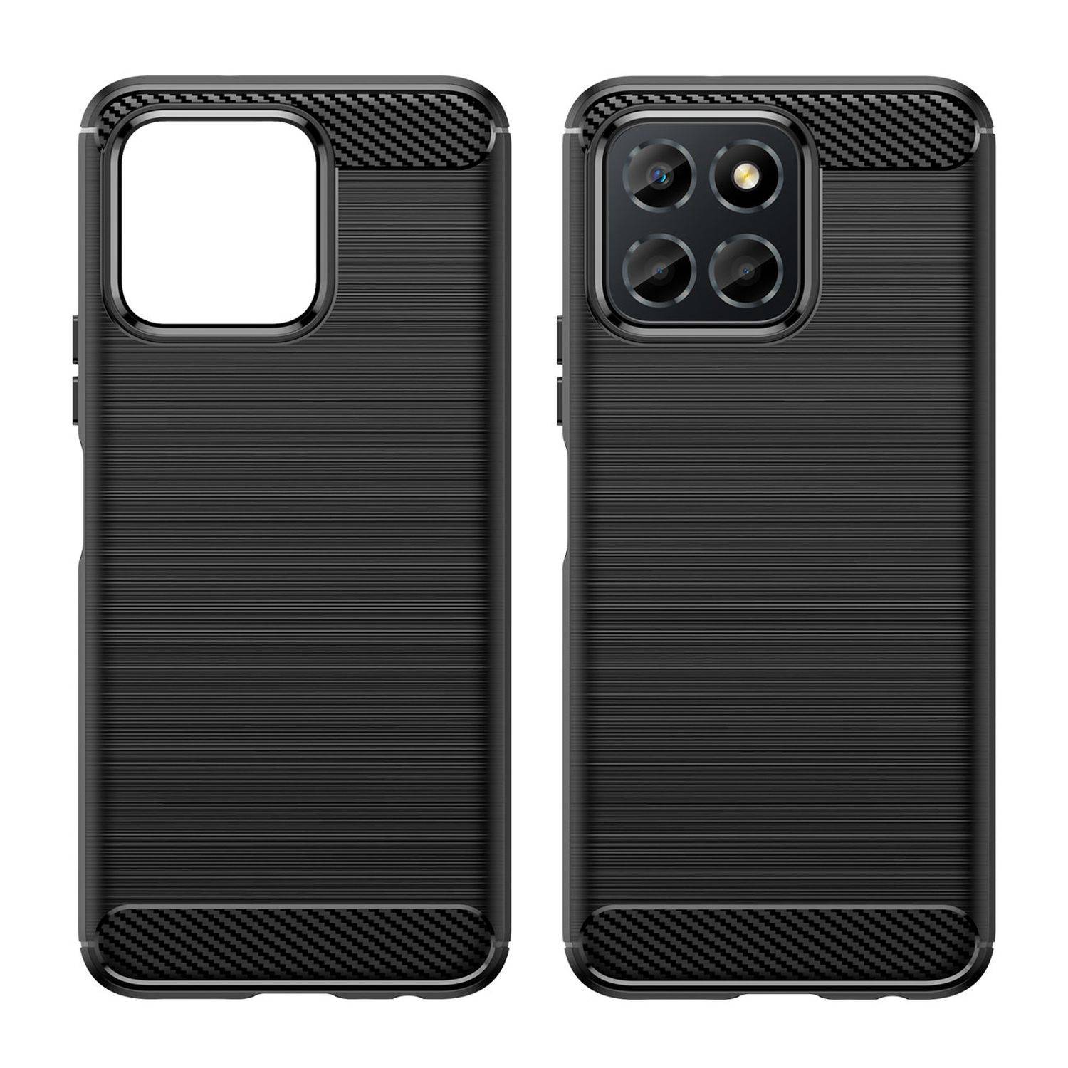 Carbon Case Hülle kompatibel mit Honor X7A flexible Silikon Carbon Hülle schwarz