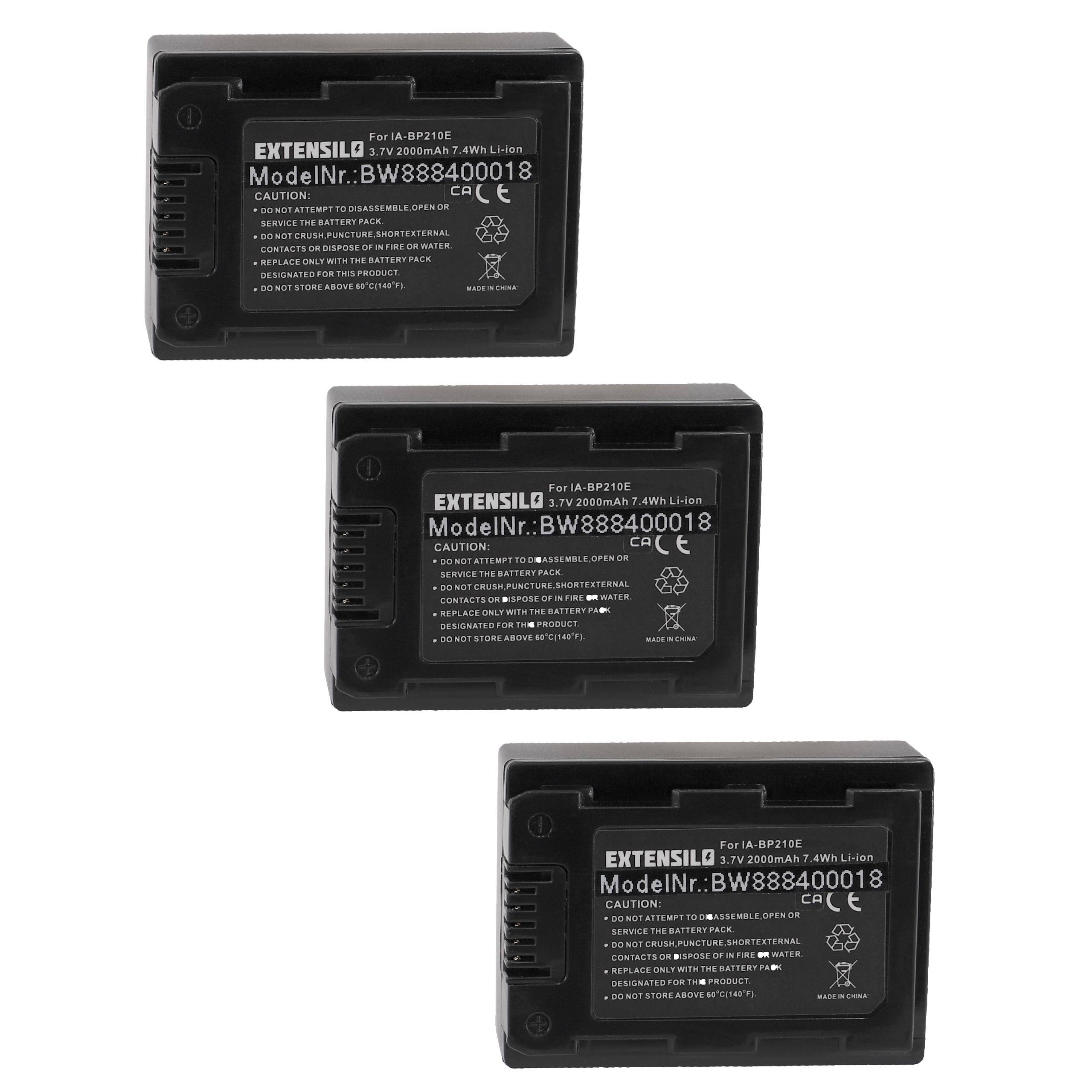 EXTENSILO 3x Akku kompatibel mit Samsung HMX-H200BP, HMX-H200, HMX-H203, HMX-H203BN, HMX-F80, HMX-F50 Kamera (2000 mAh, 3,7 V, Li-Ion)