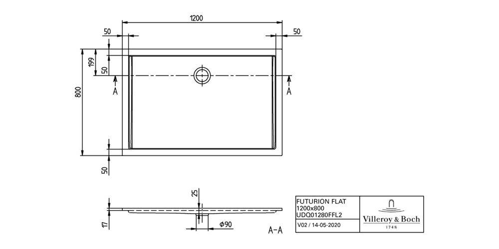 Villeroy & Boch V&B Duschwanne FLAT FUTURION R-eck1200x800x25mm we