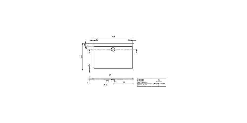 Villeroy & Boch V&B Duschwanne SUBWAY R-eck1400x900x35mm we