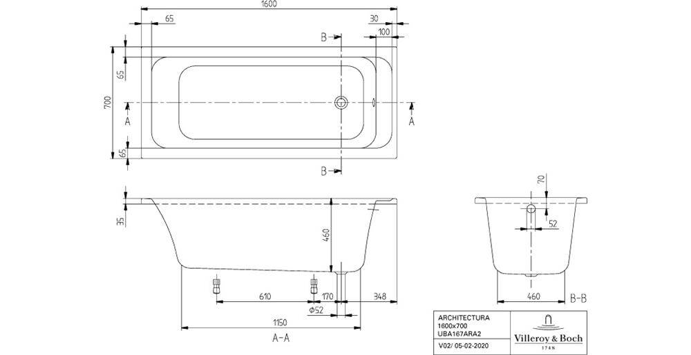 Villeroy & Boch V&B Einbauwanne ARCHITECTURA R-eck1600x700mm we