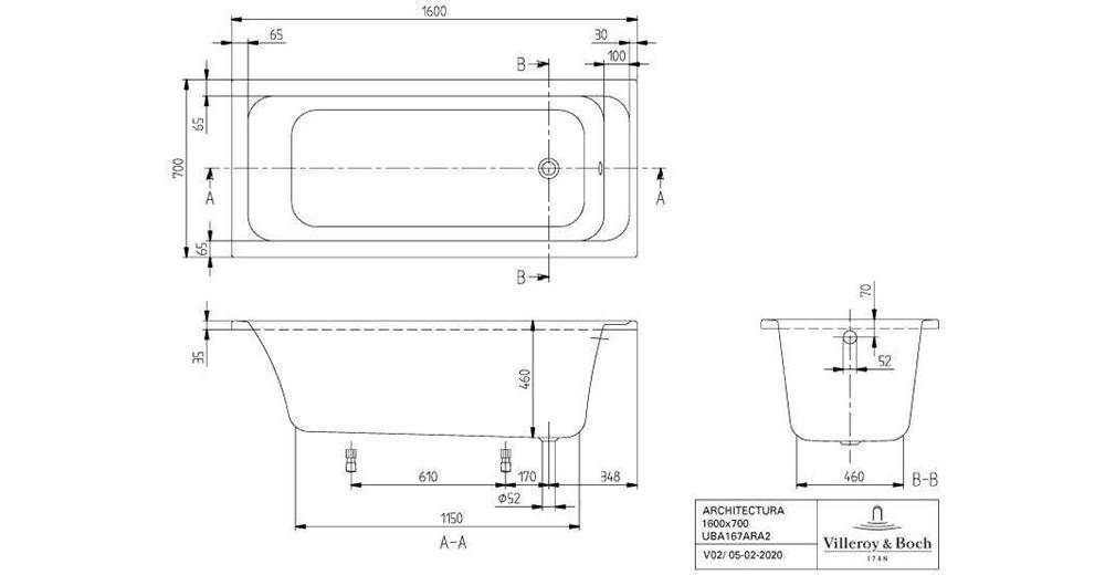 Villeroy & Boch V&B Einbauwanne ARCHITECTURA R-eck1600x700mm we