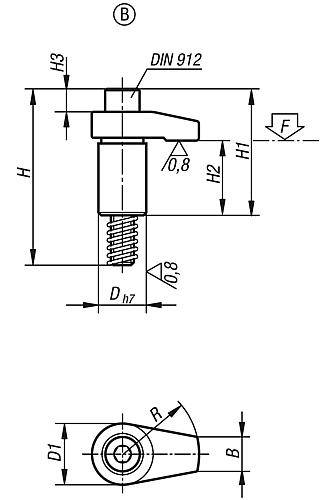 SPANNHAKEN MIT GESCHLIFFENEM SCHAFT, FORM:B, M08x50, R=25, D