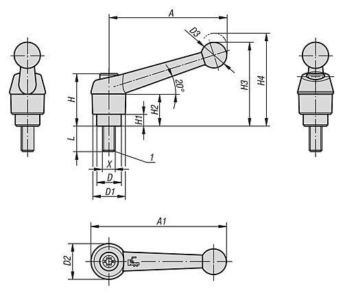 KLEMMHEBEL GR.3 M10X50 ZINK, SCHWARZ, SEIDENMATT, KOMP:EDELS