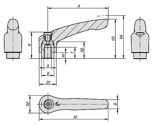 Klemmhebel Gr. 3 mit Innengewinde M10, Zink-Druckguss, schwa