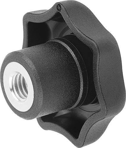Sterngriff M6 x 32 mm, Form K, Thermoplast, mit Deckel, rot