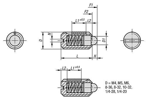 FEDERNDES DRUCKSTÜCK STANDARD FEDERKRAFT, LONG-LOK D=M04 L=9