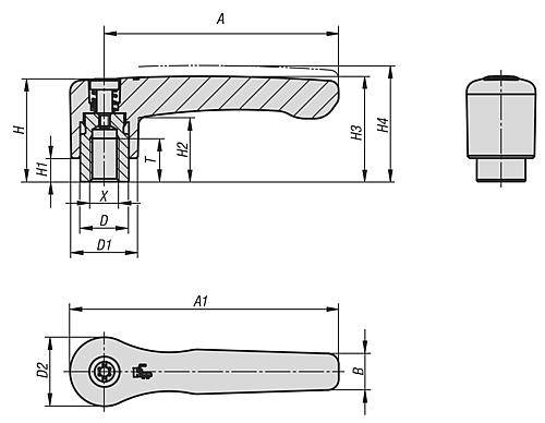 KLEMMHEBEL FLACH GR.3 M10, ZINK SCHWARZ SEIDENMATT KUNSTSTOF