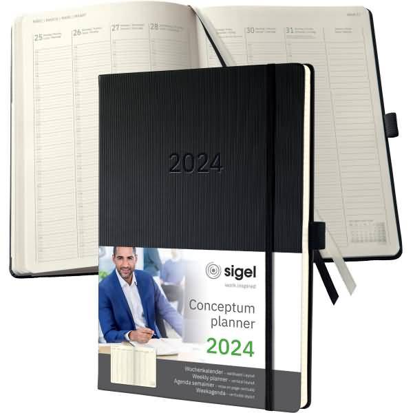 Wochenkalender Conceptum 2024 A4+ 1 Woche 2/Seiten vertikal black