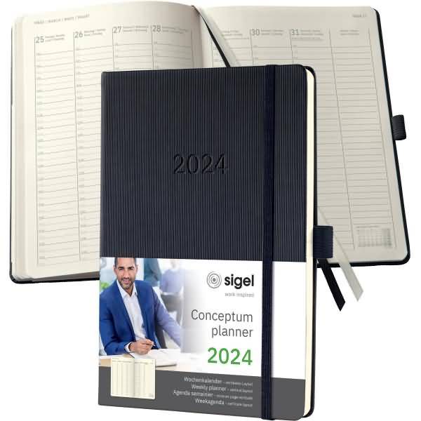 Wochenkalender Conceptum 2024 ca. A5 1 Woche/2 Seiten vertikal black