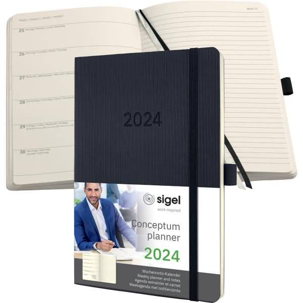 Wochennotiz-Kalender Conceptum 2024 ca. A5 1 Woche/2 Seiten Softcover black