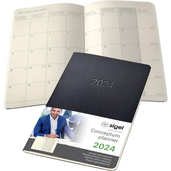 Monats-Kalenderheft Conceptum 2024 ca. A5 1 Monat/2 Seiten Softcover black