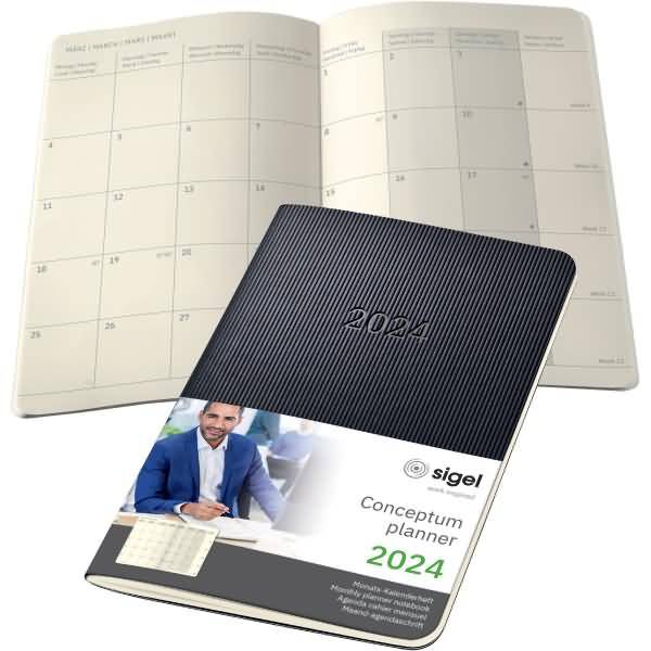 Monats-Kalenderheft Conceptum 2024 ca. A6 1 Monat/2 Seiten Softcover black