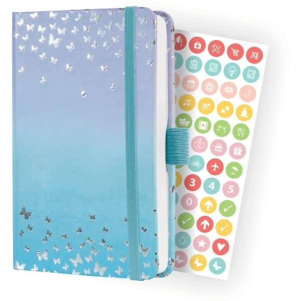 Wochenkalender Jolie 2024 ca. A6 1 Woche/2 Seiten Hardcover Butterfly Confetti Sky