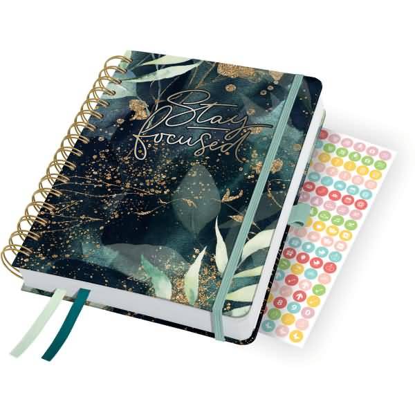 Spiral-Kalender Jolie 2024 ca. A5 1 Woche/2 Seiten Glamorous Leaves