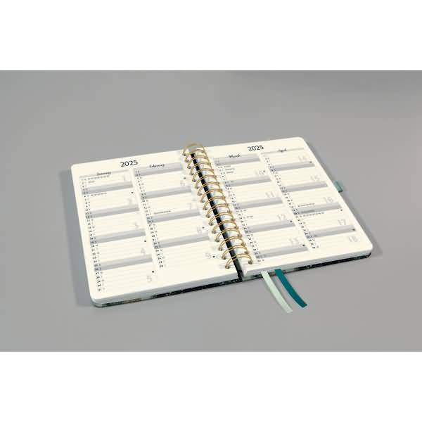 Spiral-Kalender Jolie 2024 ca. A5 1 Woche/2 Seiten Glamorous Leaves
