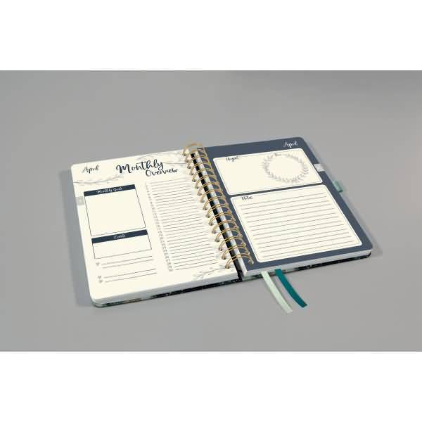 Spiral-Kalender Jolie 2024 ca. A5 1 Woche/2 Seiten Glamorous Leaves