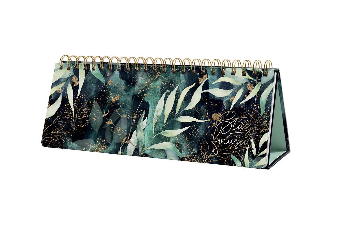 SIGEL Wochenplaner Jolie undatiert - Glamorous Leaves - 1/2 DIN A4 quer - grün, schwarz, gold - Hardcover