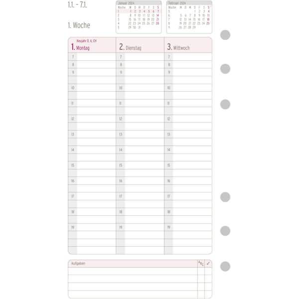 Wochenplan Midi 2024 in Spalten 1 Woche/ 2 Seiten
