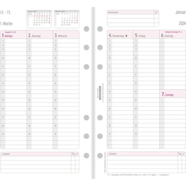 Wochenplan Midi 2024 in Spalten 1 Woche/ 2 Seiten