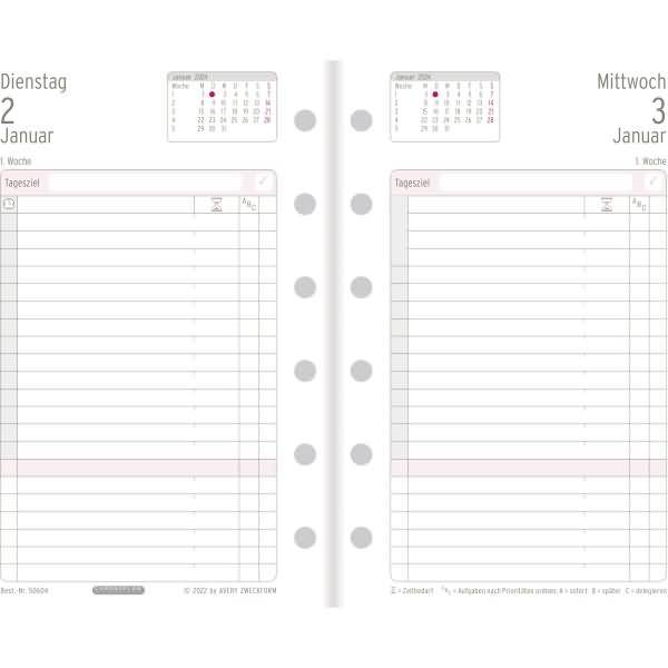 Tagesplan A7 Mini 1 Tag/1 Seite Kalendarium 2024