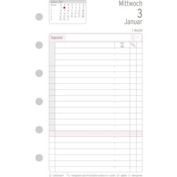 Tagesplan A7 Mini 1 Tag/1 Seite Kalendarium 2024