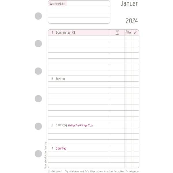 Wochenplan A7 Mini 1 Woche/2 Seiten Kalendarium 2024
