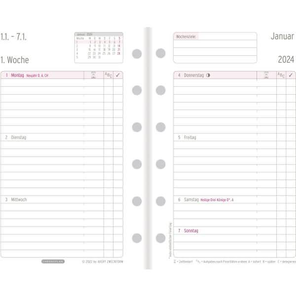 Wochenplan A7 Mini 1 Woche/2 Seiten Kalendarium 2024
