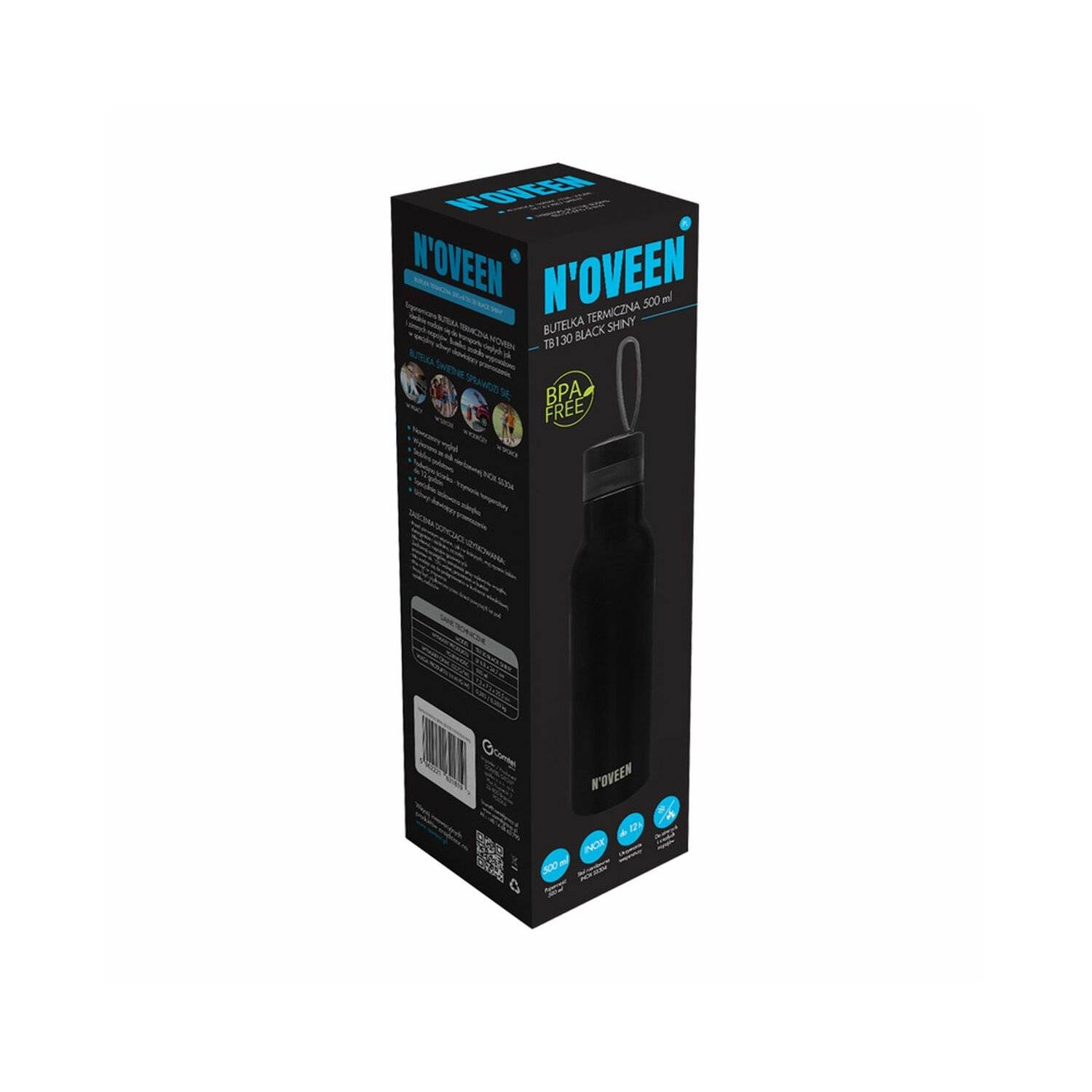 Glänzende Edelstahl Thermoflasche | 500 ml, Schwarz