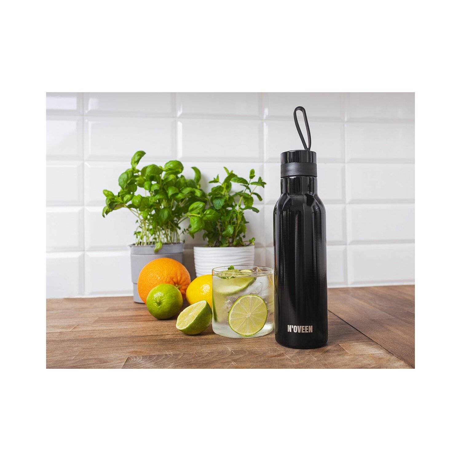 Glänzende Edelstahl Thermoflasche | 500 ml, Schwarz