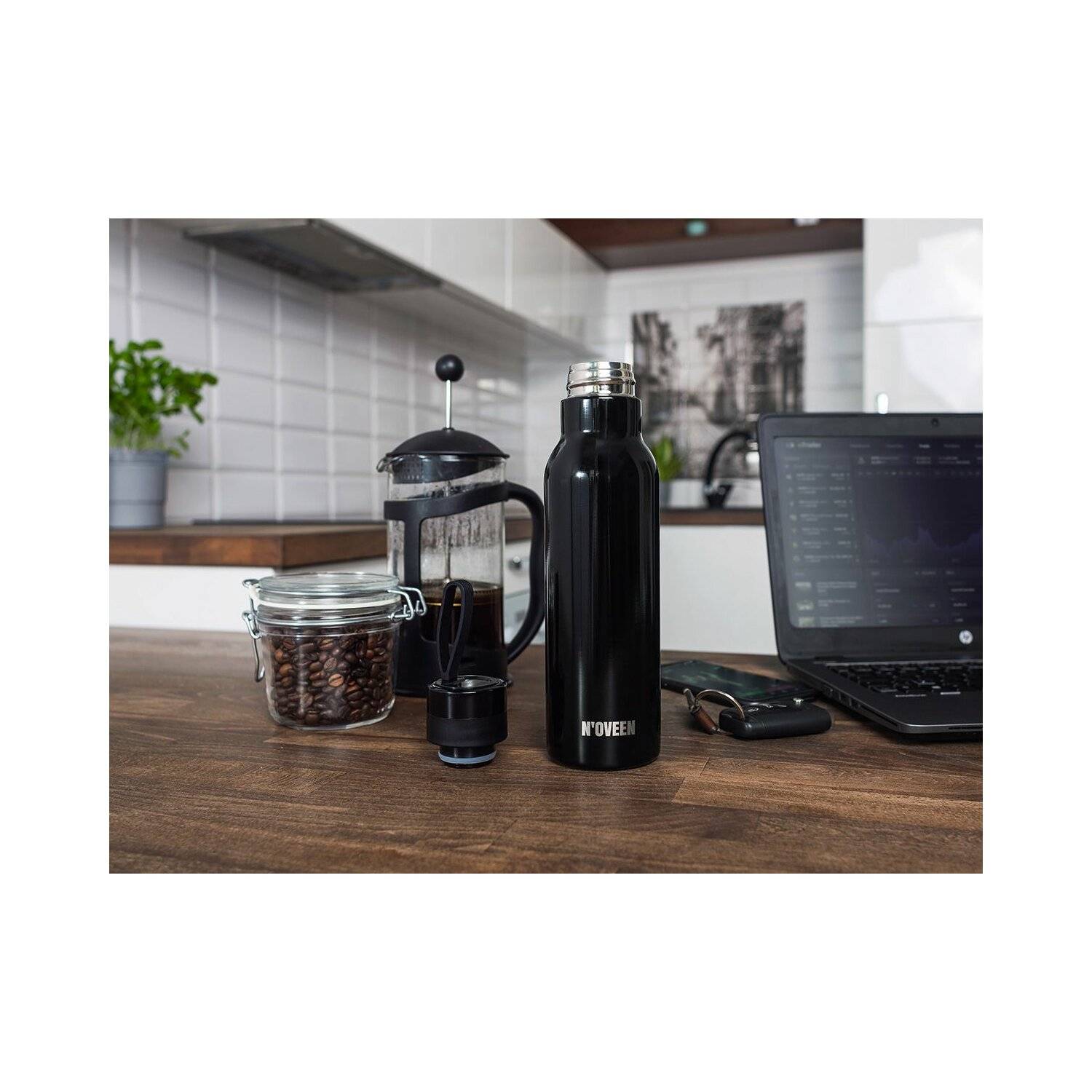 Glänzende Edelstahl Thermoflasche | 500 ml, Schwarz