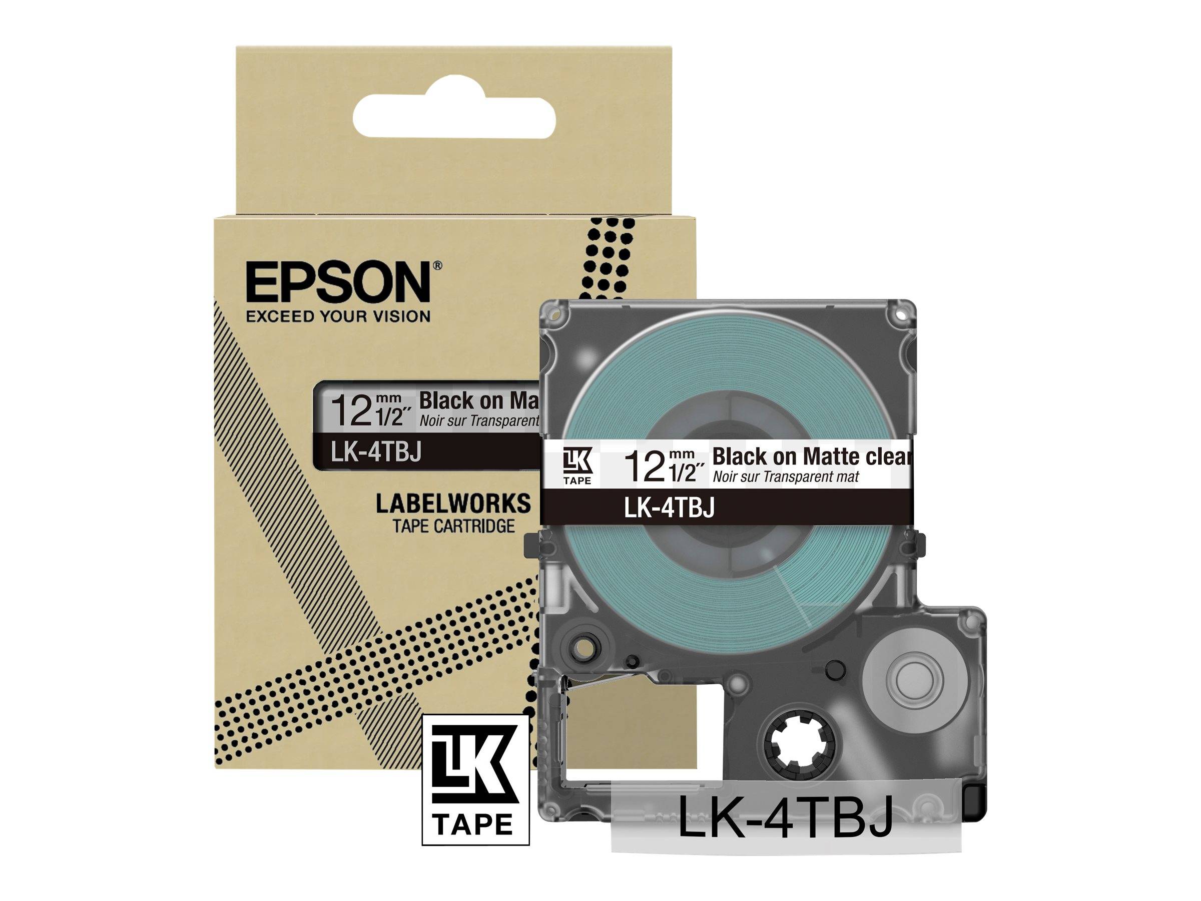 Epson LabelWorks LK-4TBJ - Schwarz auf Matt-Transparent - Rolle (1,2 cm x 8 m)