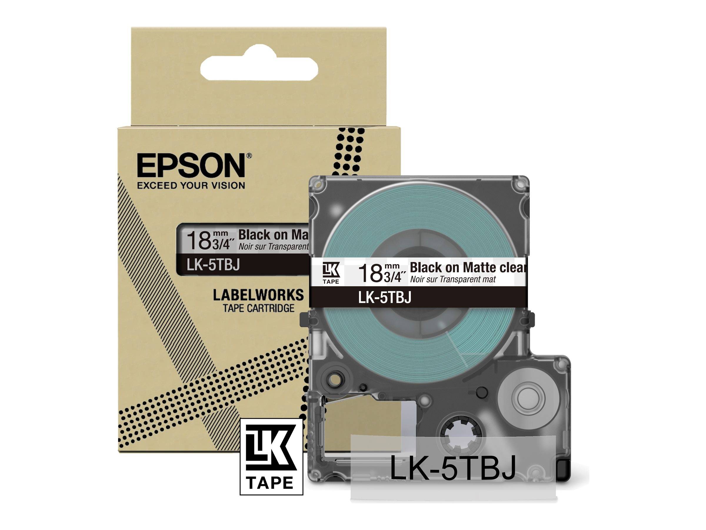 Epson LabelWorks LK-5TBJ - Schwarz auf Matt-Transparent - Rolle (1,8 cm x 8 m)