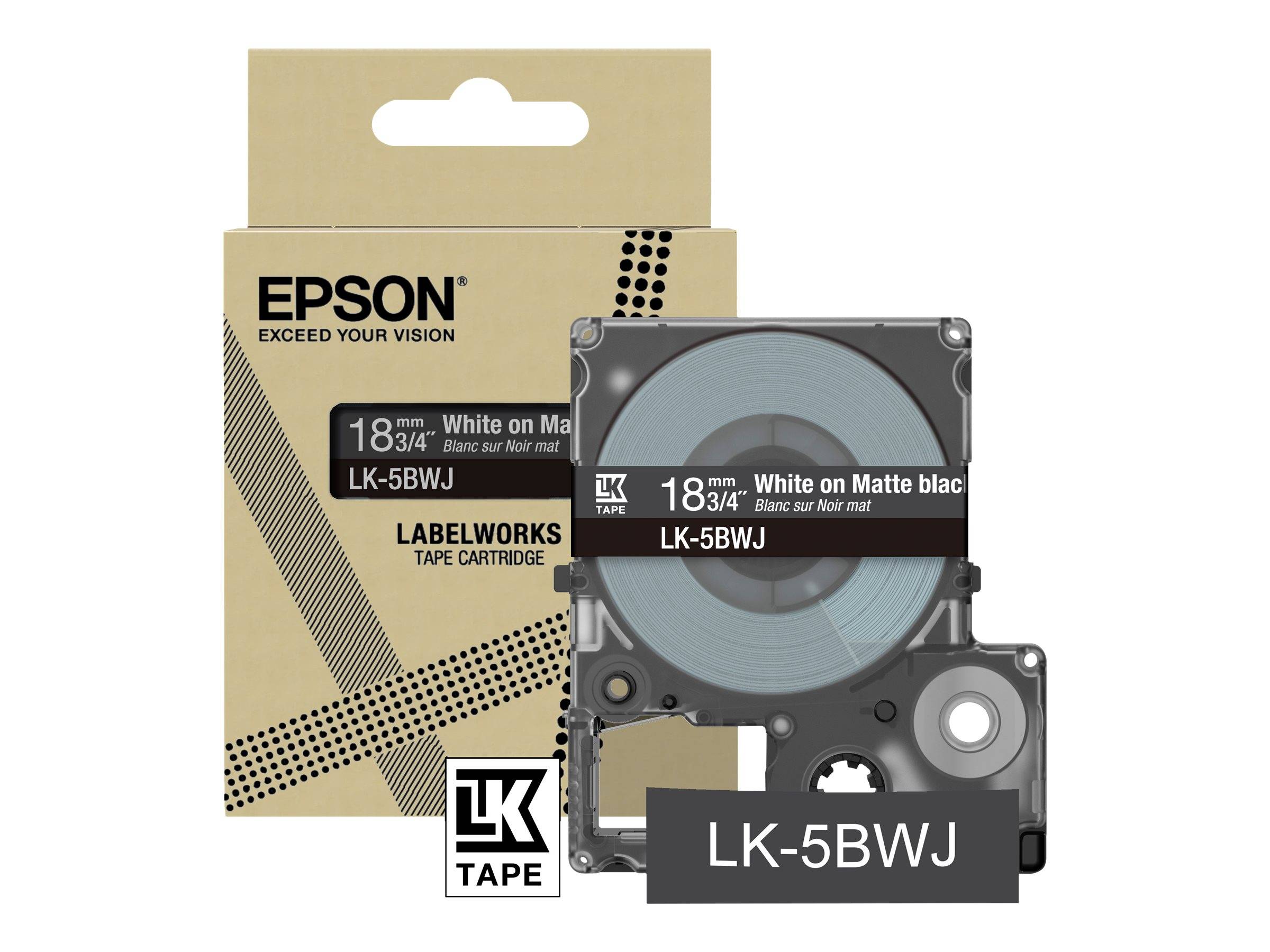 Epson LabelWorks LK-5BWJ - Weiß auf Mattschwarz - Rolle (1,8 cm x 8 m) - 1 Kasse