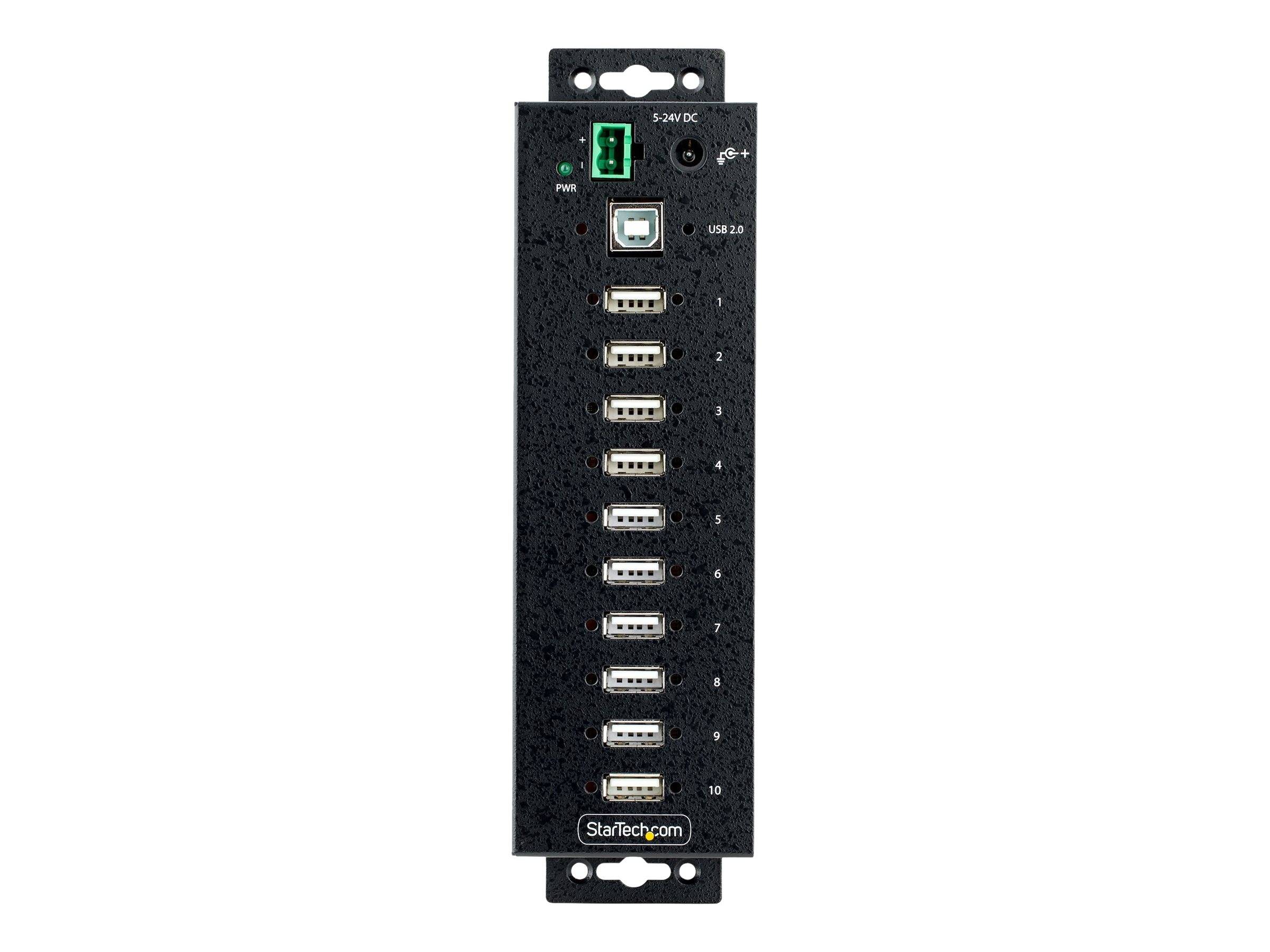 StarTech.com 10-Port Industrial USB 2.0 Hub, Rugged USB Hub w/15kV Air/8kV Contact ESD Level 4 Protection, DIN/Wall/Desk