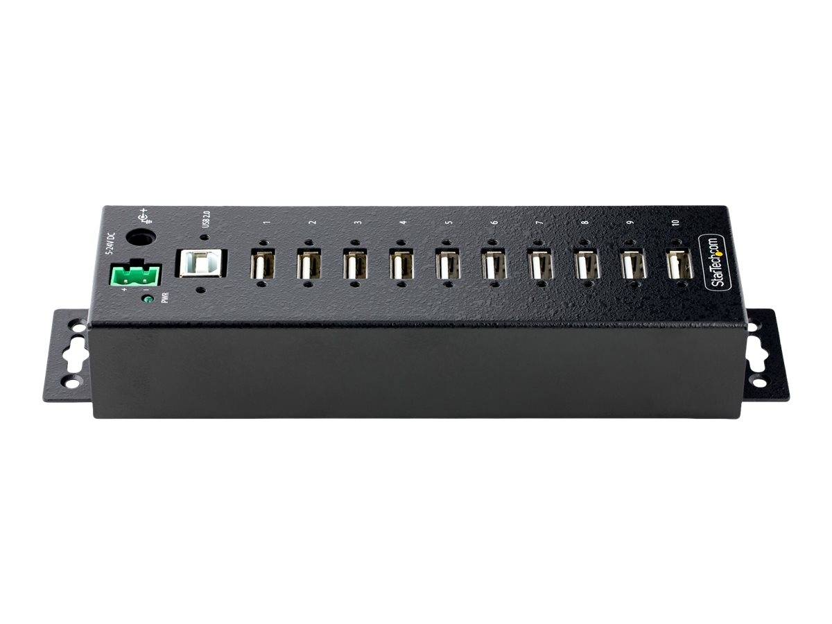 StarTech.com 10-Port Industrial USB 2.0 Hub, Rugged USB Hub w/15kV Air/8kV Contact ESD Level 4 Protection, DIN/Wall/Desk