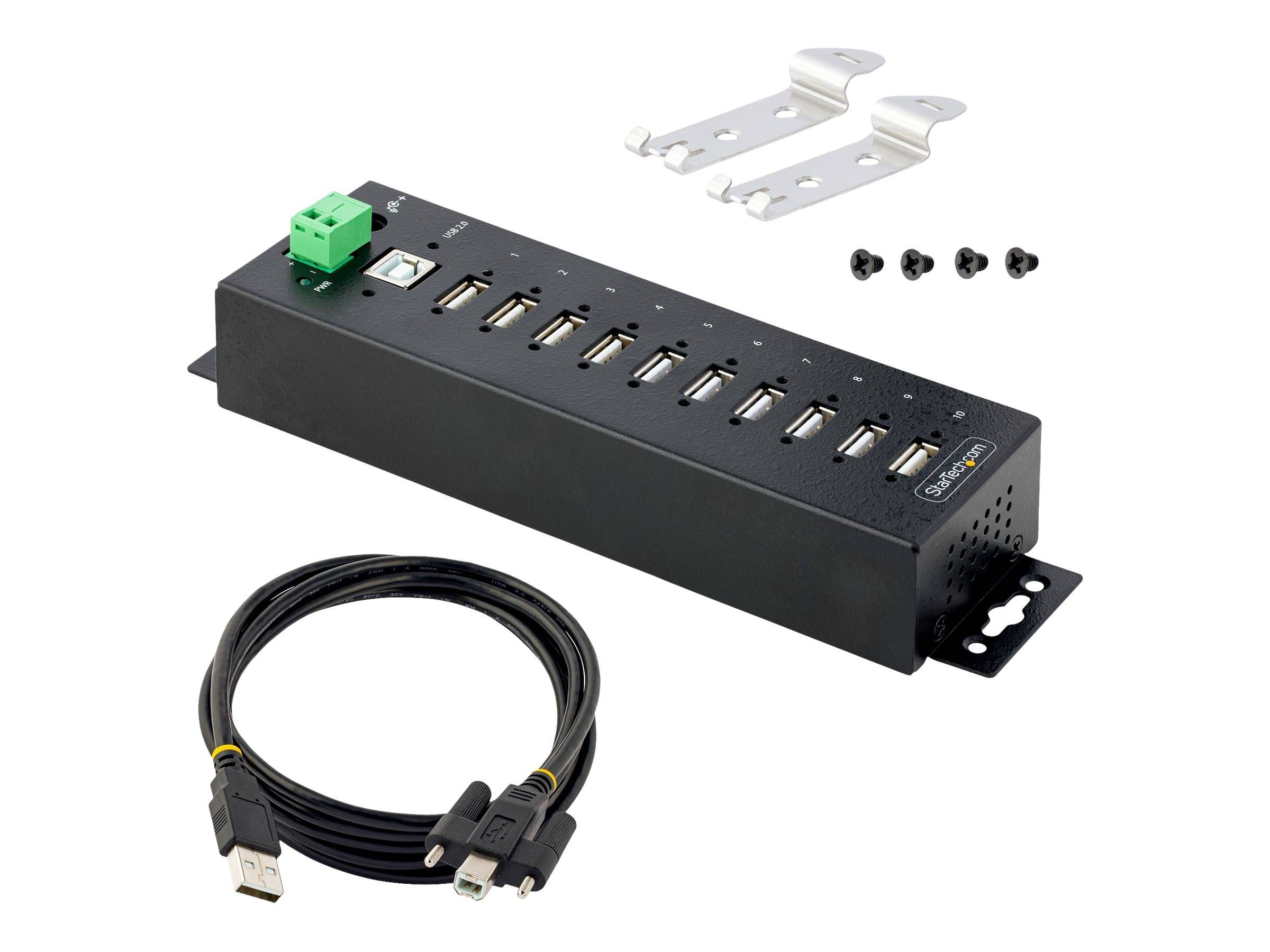 StarTech.com 10-Port Industrial USB 2.0 Hub, Rugged USB Hub w/15kV Air/8kV Contact ESD Level 4 Protection, DIN/Wall/Desk