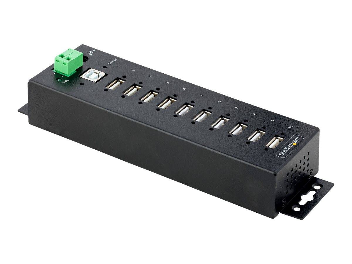 StarTech.com 10-Port Industrial USB 2.0 Hub, Rugged USB Hub w/15kV Air/8kV Contact ESD Level 4 Protection, DIN/Wall/Desk