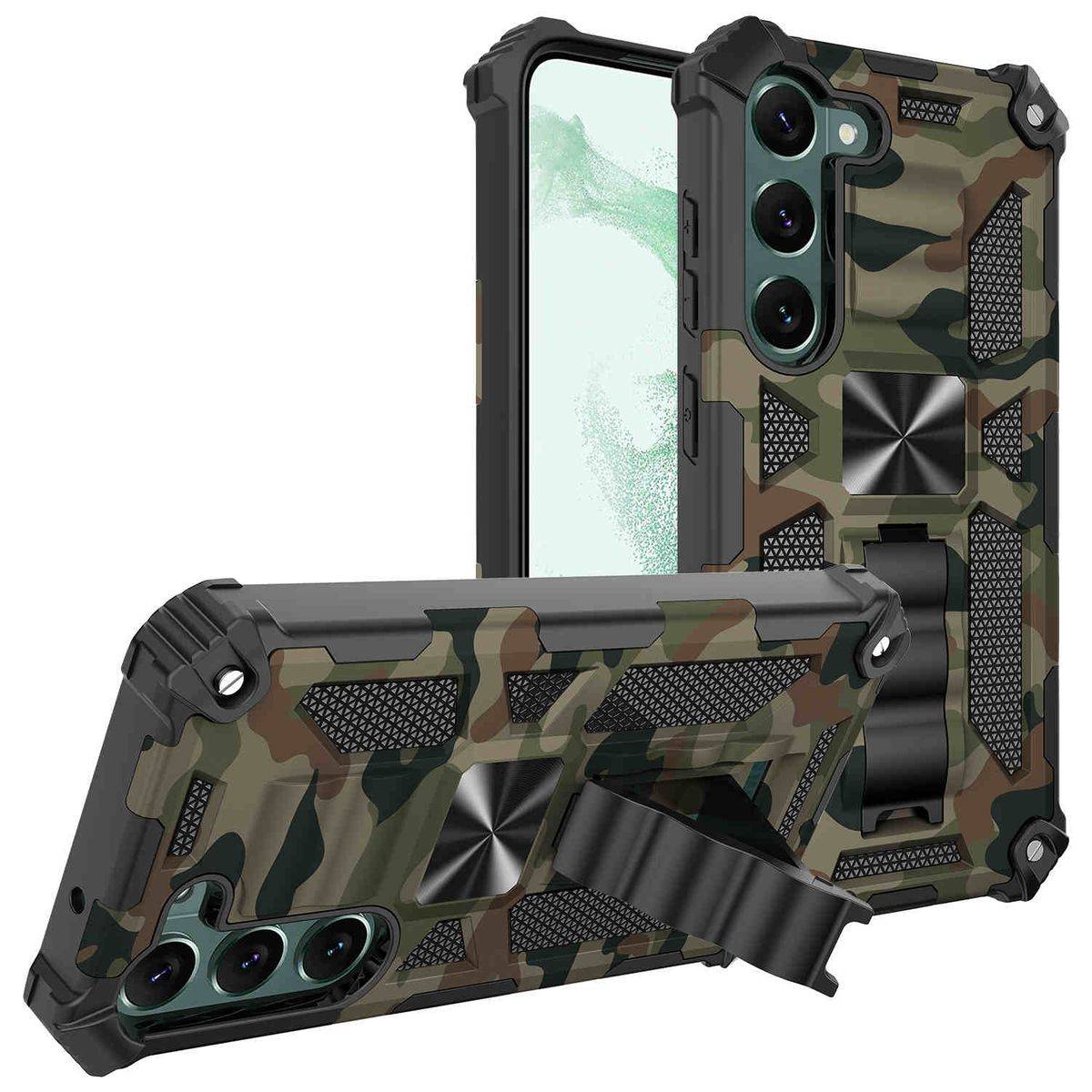 Für Samsung Galaxy S23 Plus Camouflage Shockproof Armor Military TPU Schutz Tasche Hülle Cover Grün
