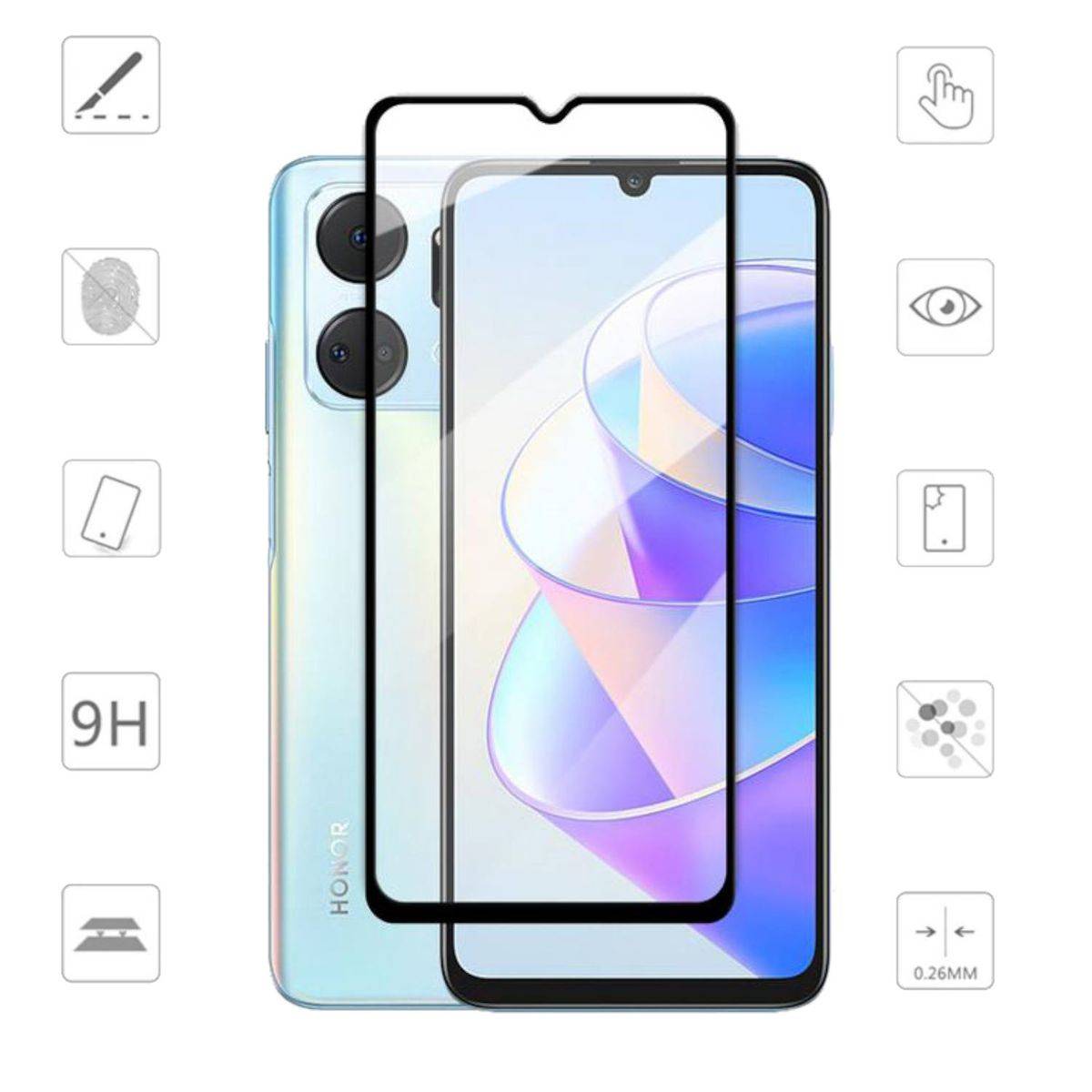 Für Honor X7a 3D Premium 0,3 mm H9 Hart Glas Schwarz Folie Schutz Hülle Zubehör Neu