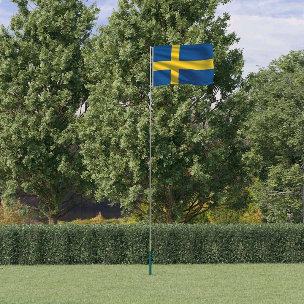 vidaXL Flagge Schwedens mit Mast 5,55 m Aluminium