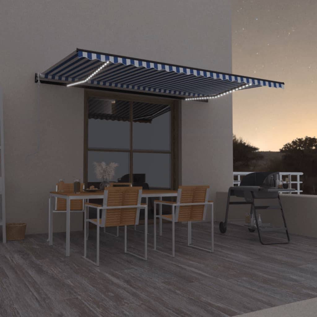 vidaXL Automatische Markise mit LED & Windsensor 500x300 Blau und Weiß