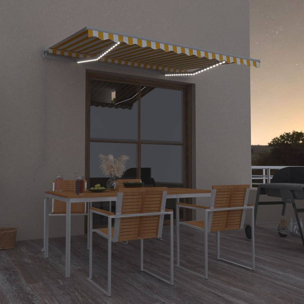 vidaXL Markise Manuell Einziehbar mit LED 300x250 cm Gelb und Weiß