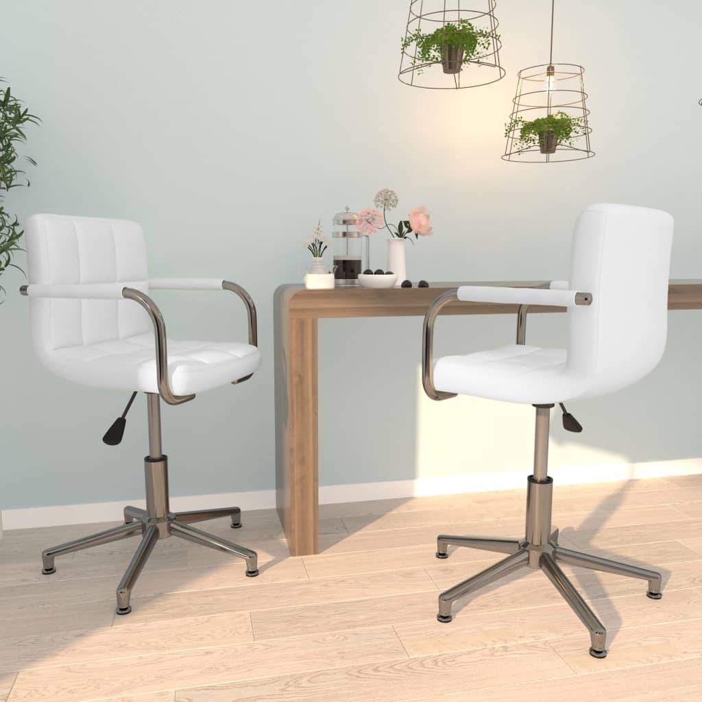 vidaXL Esszimmerstühle 2 Stk. Drehbar Weiß Kunstleder