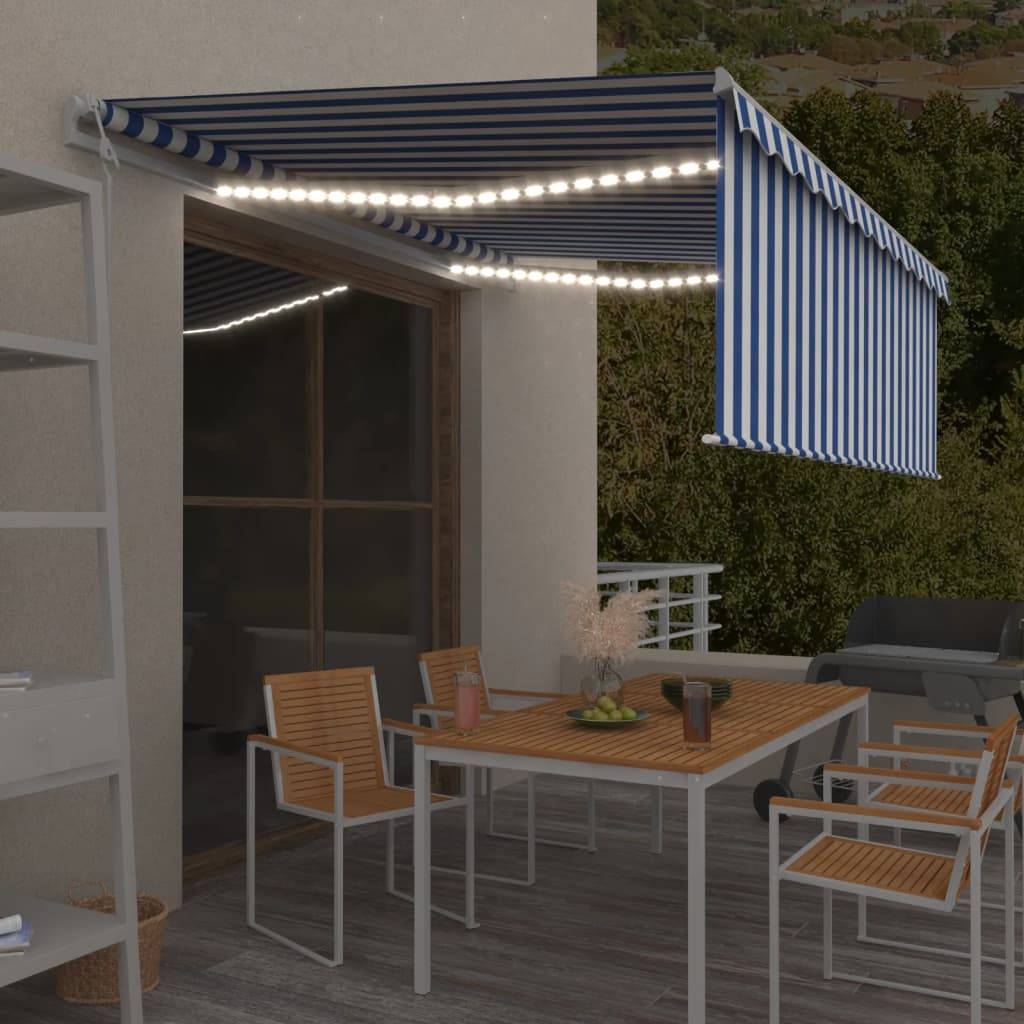 vidaXL Markise Automatisch mit Rollo LED Windsensor 4x3 m Blau & Weiß
