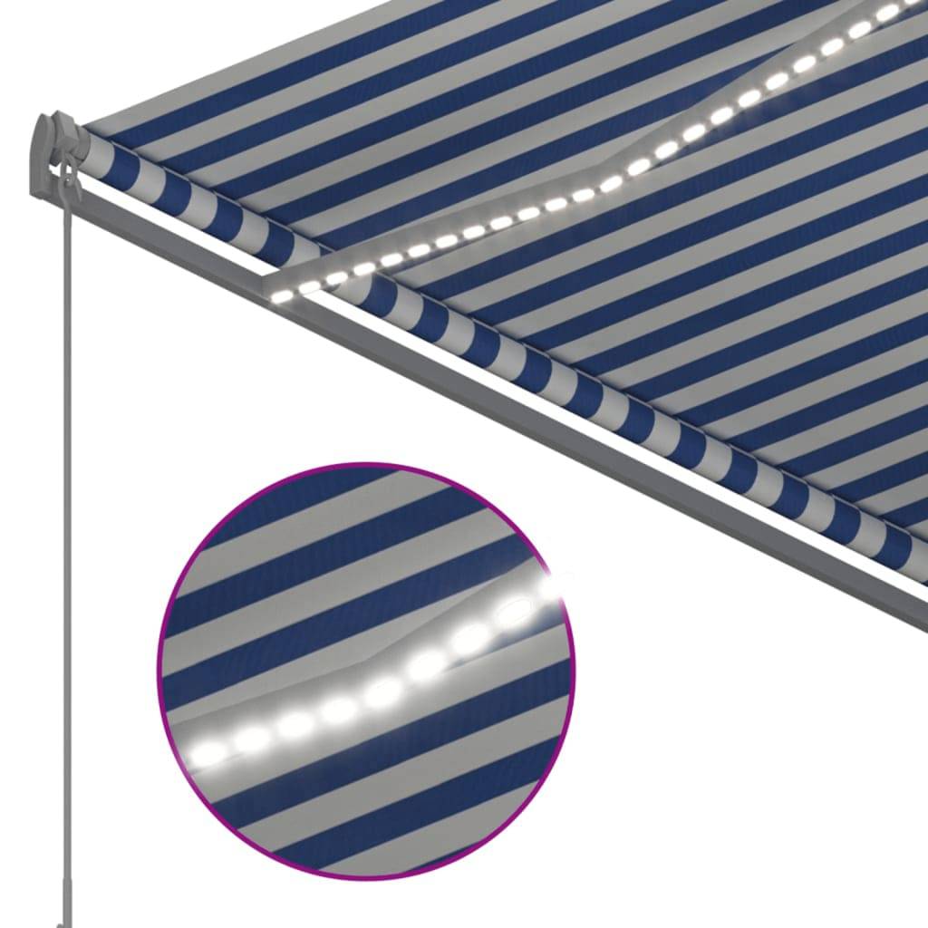 vidaXL Markise Automatisch mit LED & Windsensor 3x2,5 cm Blau & Weiß